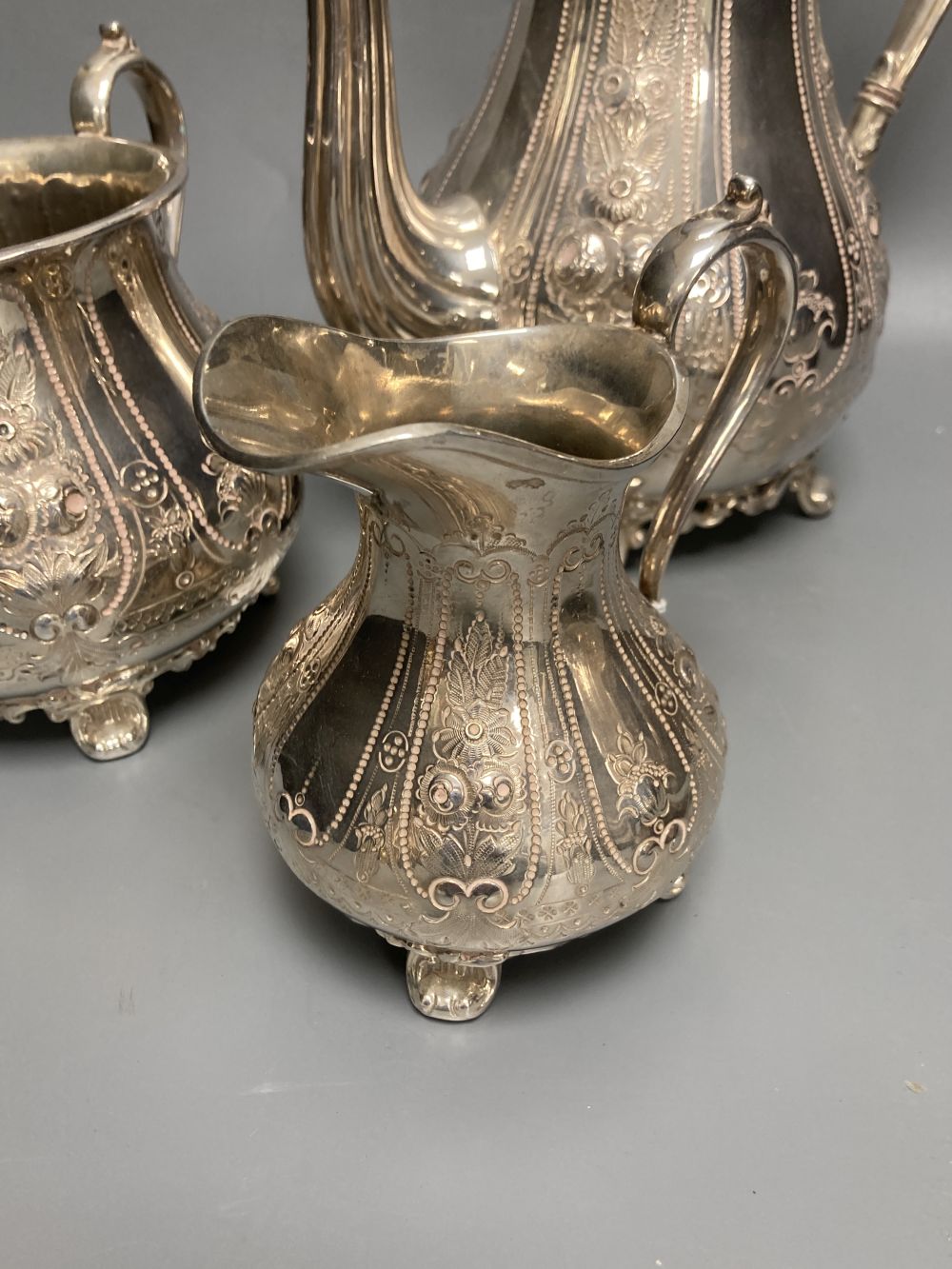 A four piece silver plated tea and coffee set, tallest 24cm